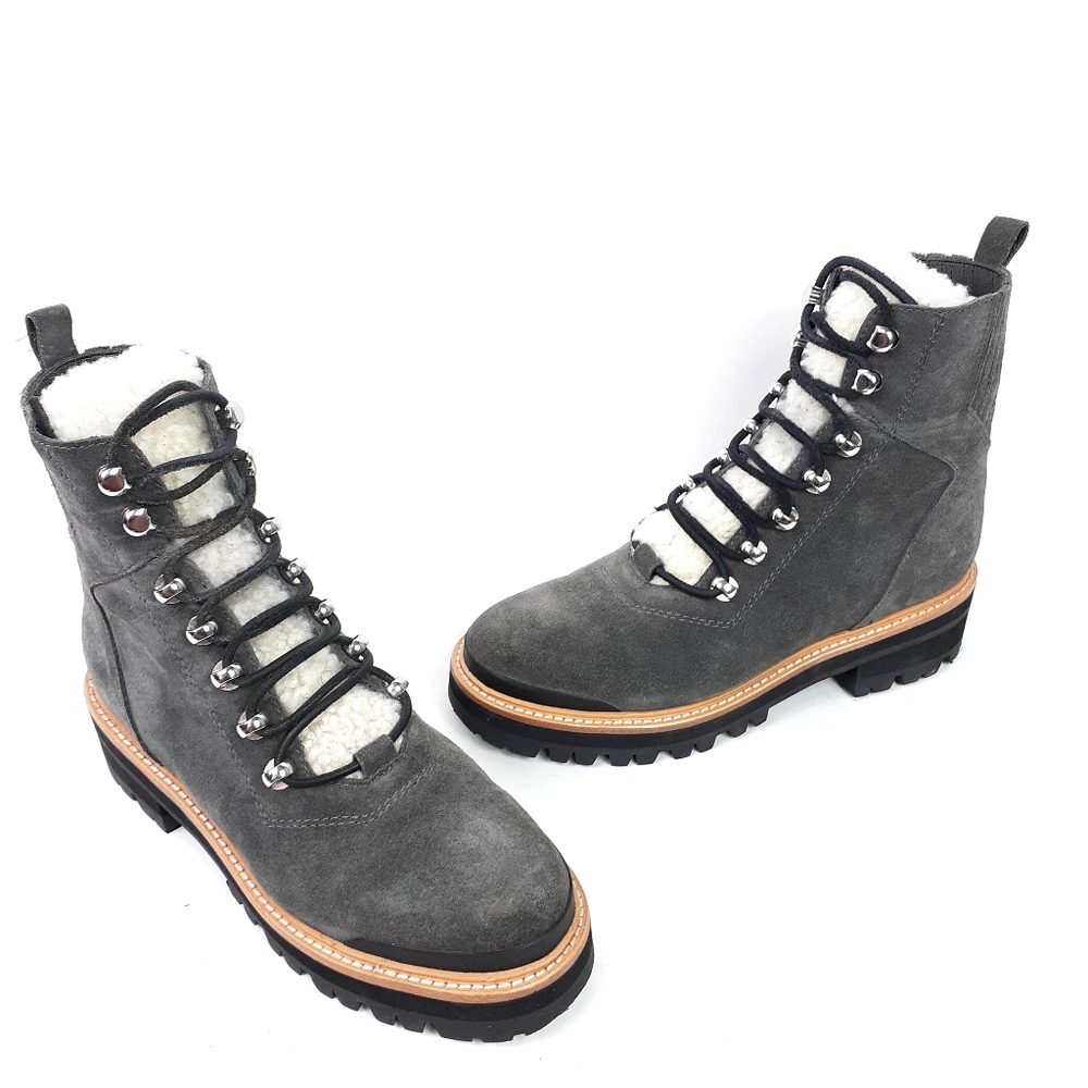 Marc Fisher Gray Suede Lace-Up Winter Boots with Shearling